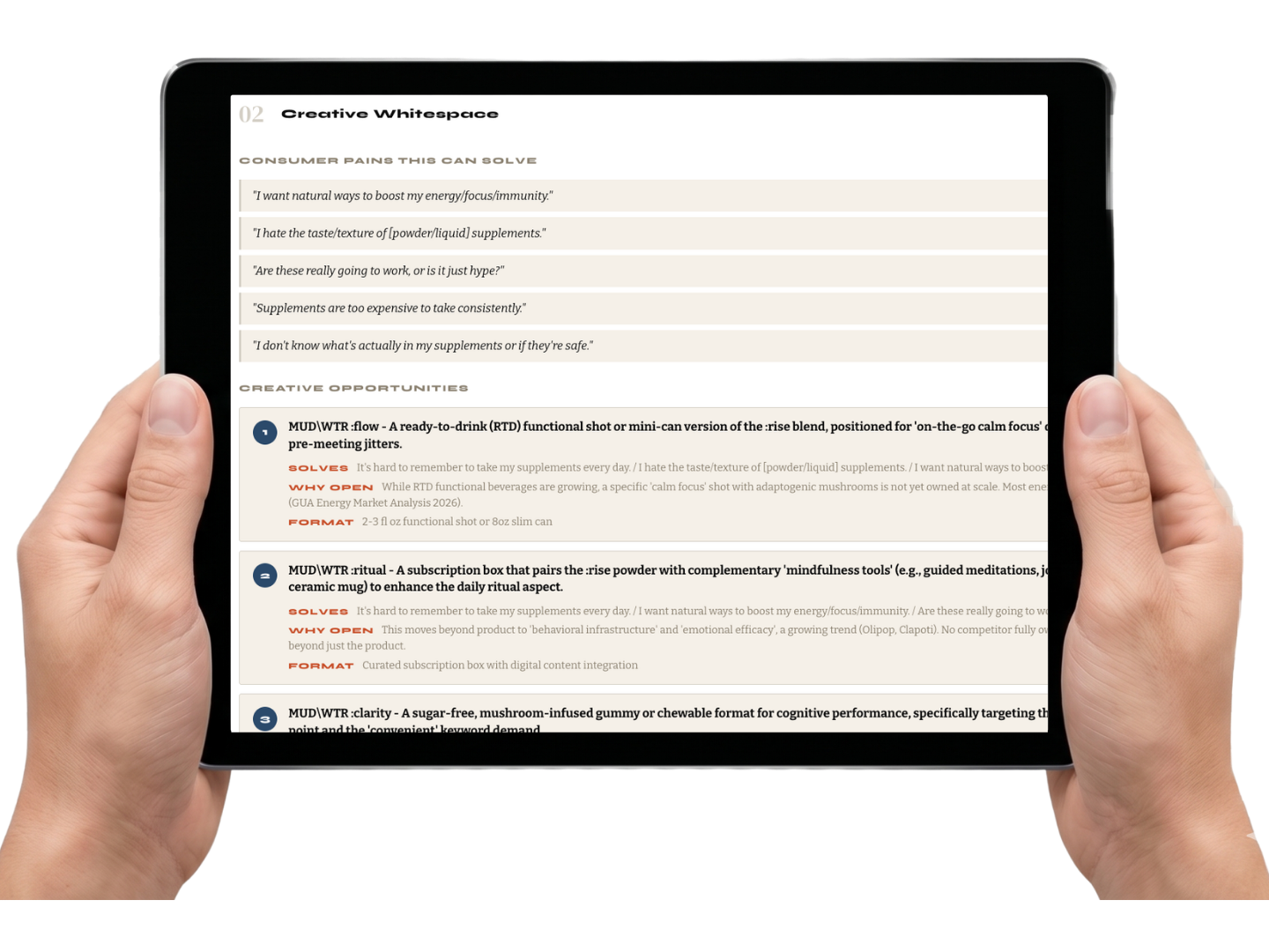 Gravity Investor Read — product intelligence brief on iPad.